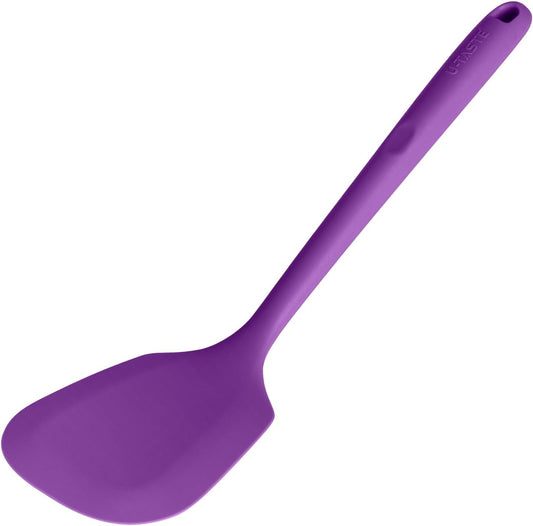 600¨¬F Heat Resistant Silicone Turner: U-Taste 13.6in Solid Kitchen Spatula Flipper, Food Grade Flexible & Thin Rubber Seamless Cooking Utensil for Flipping Egg, Pancake in Nonstick Cookware (Purple)