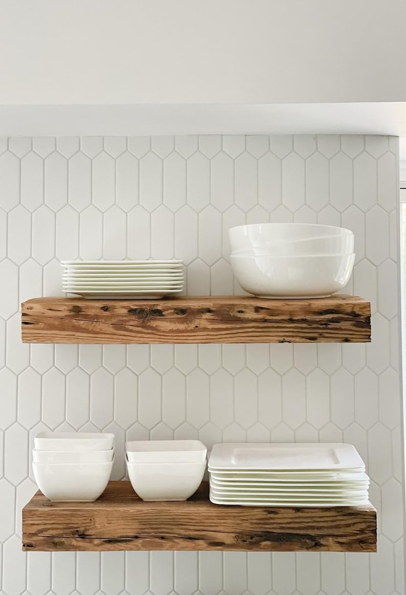 Modern Timber Craft Reclaimed Wood Wall Shelf | Solid Rustic American Barnwood with Floating Shelf Brackets | 2.75" Thickness | 30" L x 8" D, Rustic Original - Unfinished
