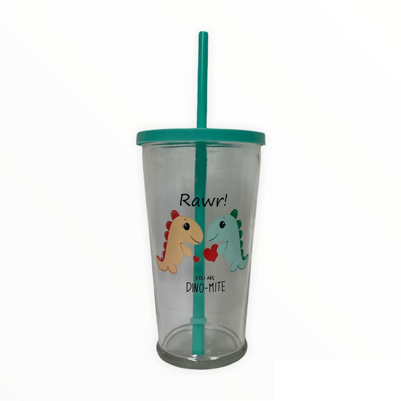 16Oz Glass Tumbler with Straw Rawr! You Are Dino-Mite