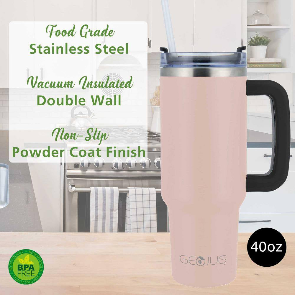 40 Oz. Insulated Pink Stainless Steel Tumbler with Lid and Straw