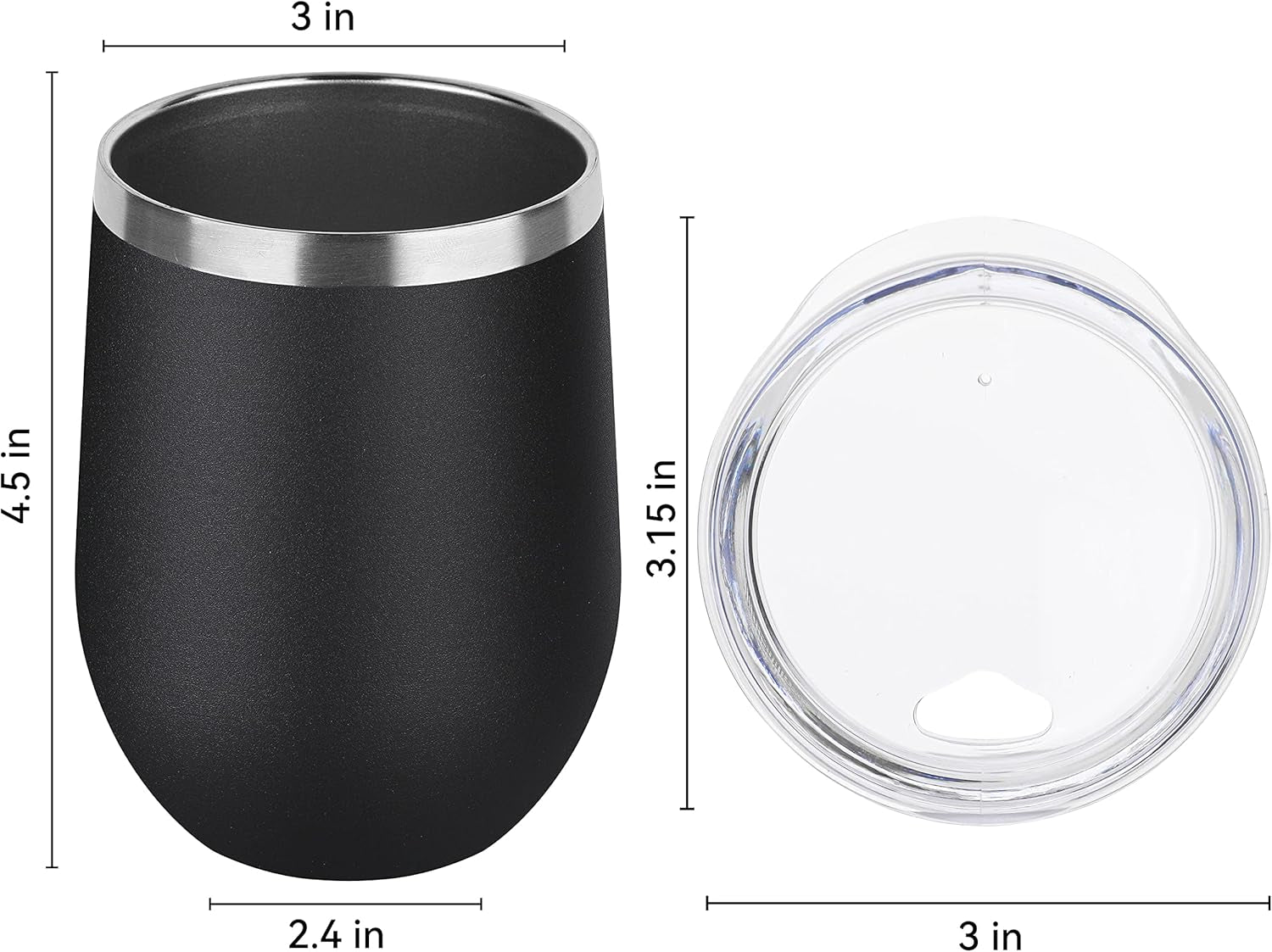 Stainless Steel Wine Tumbler Bulk with Lid, Personalized Insulated Tumblers Set, 12Oz Travel Coffee Cups Pack of 12, Black