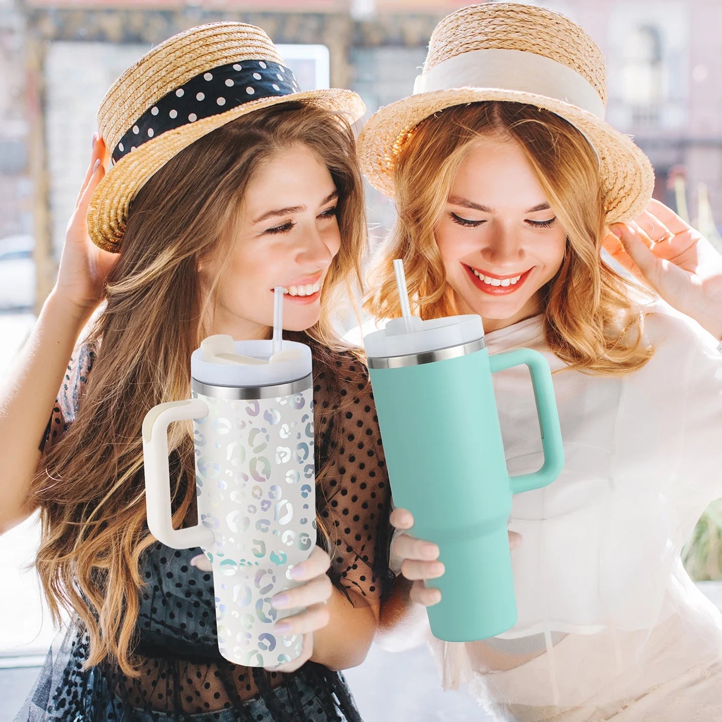 40 Oz Tumbler with Handle and Straw, Travel Mug for Car, 2-In-1 Lid Stainless Steel Tumblers