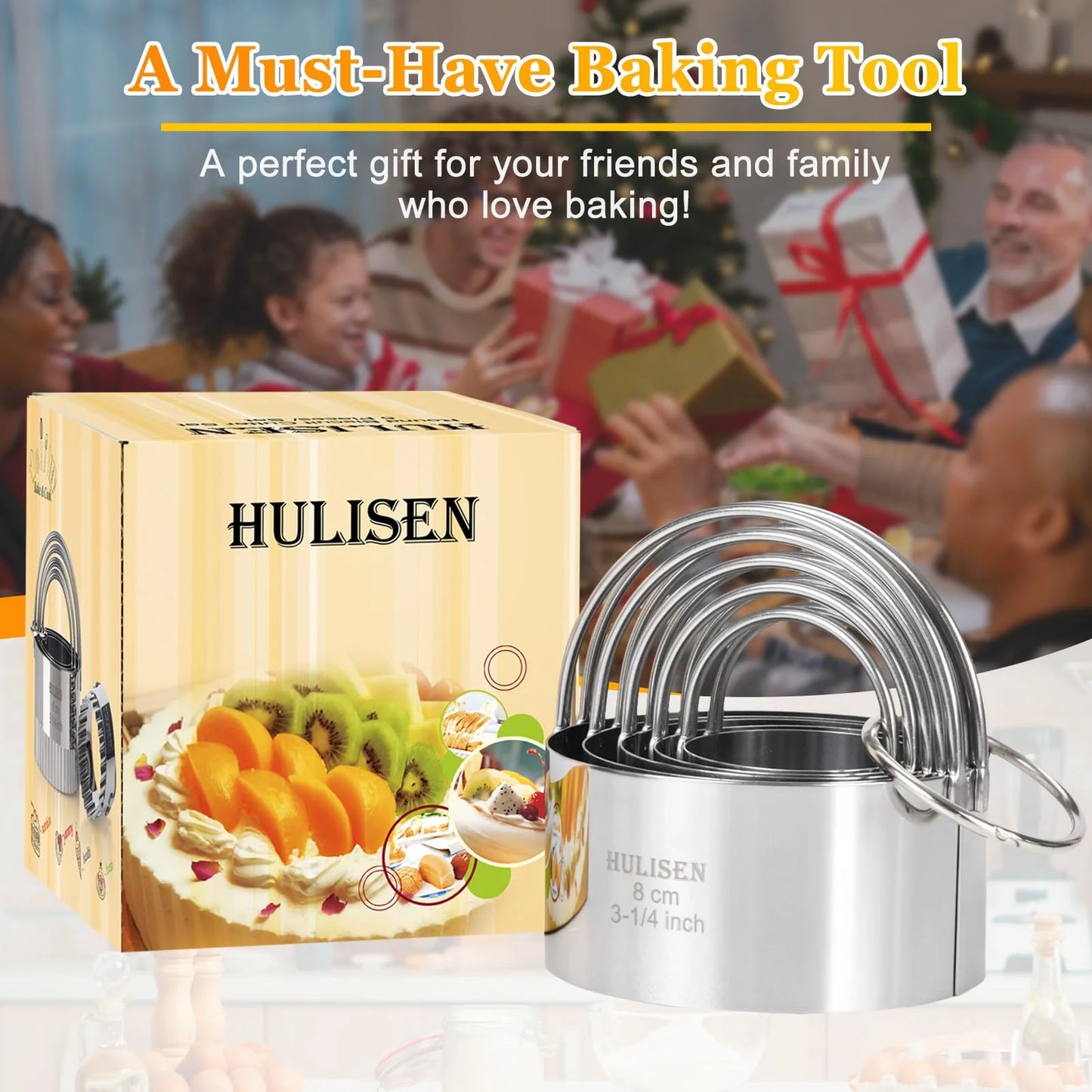 Biscuit Cutter Set (5 Pieces/Set), round Cookies Cutter with Handle, Professional Baking Dough Tools, Gift Package