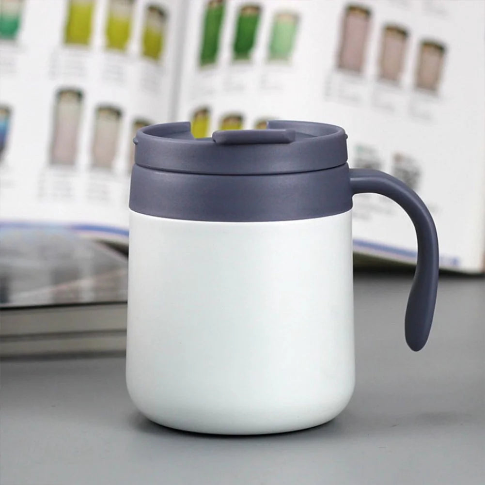 12 OZ Coffee Travel Mug Cup Stainless Steel Insulated Tumbler Handle Splash Proof Lid Straw Opening Double Wall Vacuum for Hot Cold Drinks, Ice, Tea, Camping
