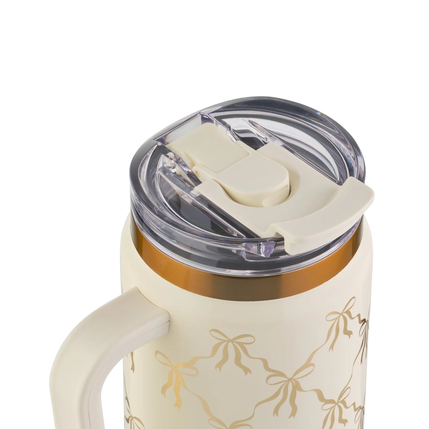 32Oz Stainless Steel Luna Tumbler with Handle and Dual Straw Lid, Cream Bow