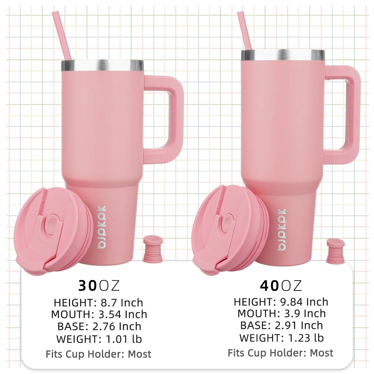 Insulated Tumblers with Handle and Straw 40 Oz Stainless Steel Tumbler Cups with Lid,Light Pink