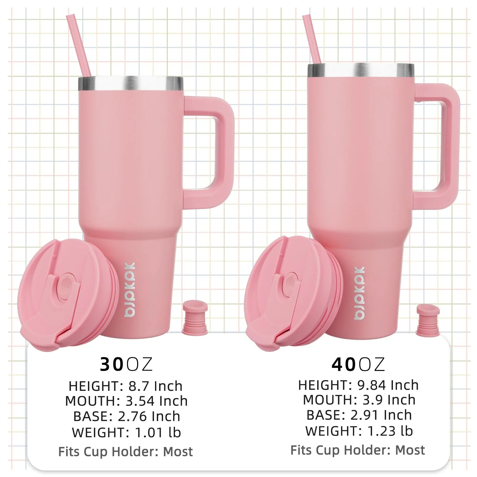Insulated Tumblers with Handle and Straw 40 Oz Stainless Steel Tumbler Cups with Lid,Light Pink