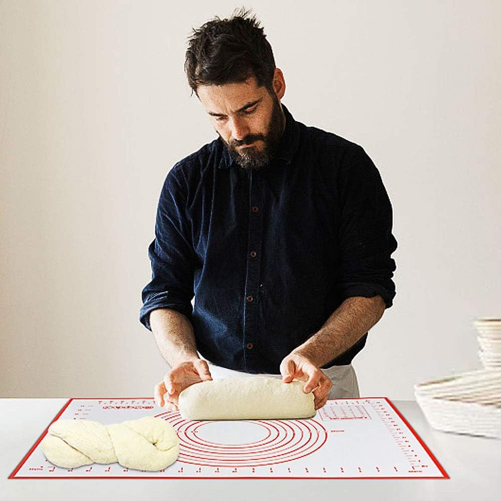 Silicone Pastry Mat for Rolling Dough Non Slip Extra Large 20''×28'',Silicone Baking Mat Nonstick,Non Stick Dough Kneading Cutting Mat with Measurement for Fondant Pie Bread Cookie (Red-XL)