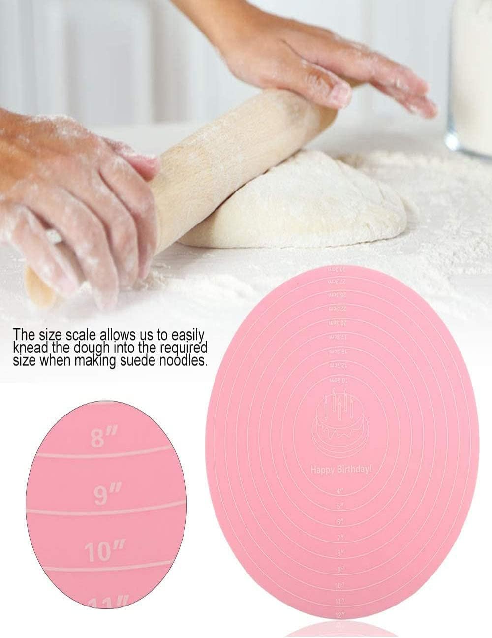Silicone Baking Mat Cake Mat Silicone Cake Mat Silicone Baking Mat with Measurements for CakeTurntable Stand Non-Stick Heat Resistant Pastry Baking Sheet -Blue