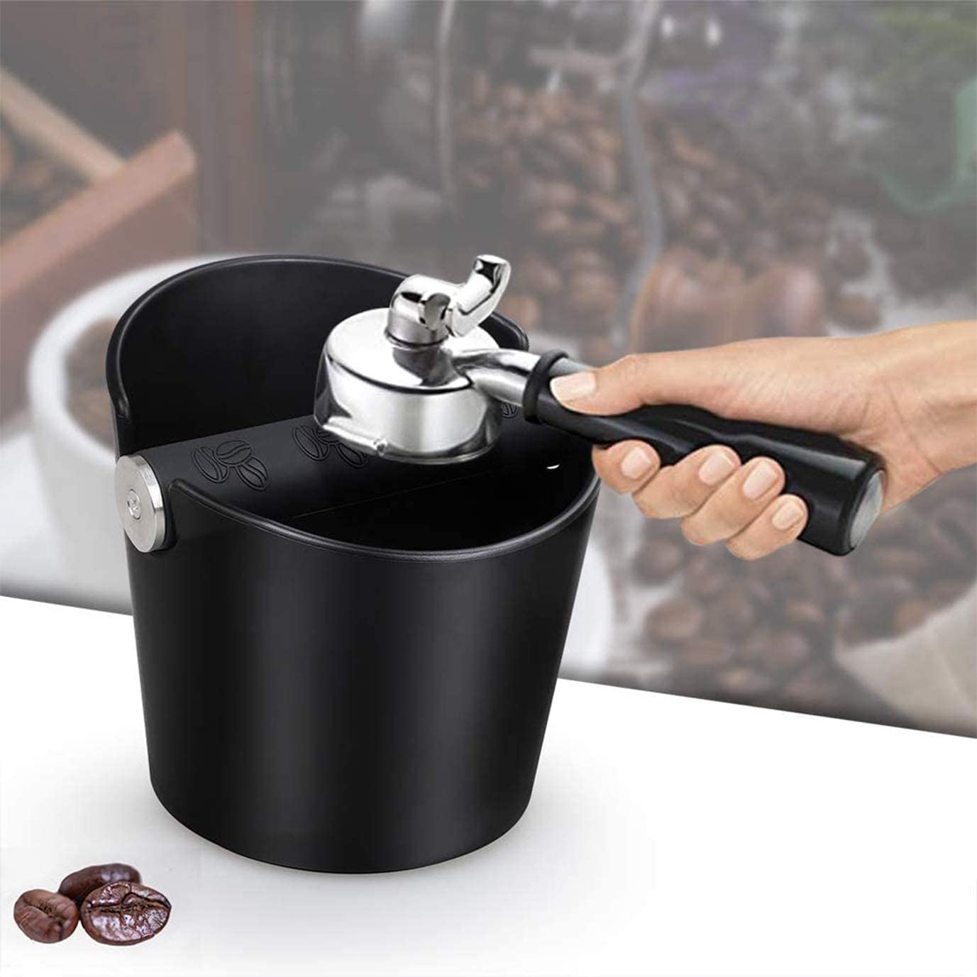 Ailelan Coffee Knock Box, Espresso Knock Box, Coffee Bin, Espresso Dump Bin, 4.8 Inch Shock-Absorbent Durable Barista Style Espresso Knock Box with Removable Metal Knock Bar and Non-Slip Base(Round)