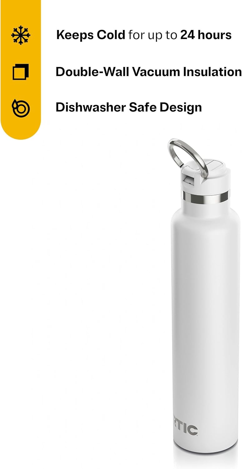 RTIC 26oz Journey Bottle Metal Stainless Steel Vacuum Insulated, BPA Free, Reusable, for Water, Hot and Cold Drinks, Travel, Sports, Camping, White