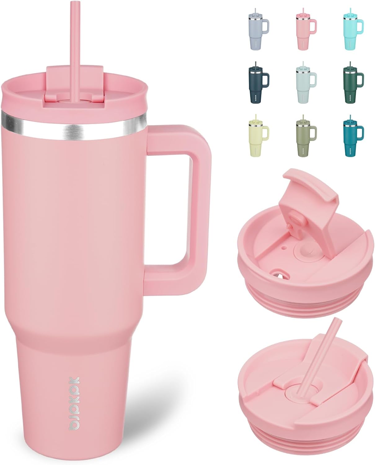 BJPKPK Insulated Tumblers With Handle And Straw 40 oz Stainless Steel Tumbler Cups With Lid,Light Pink