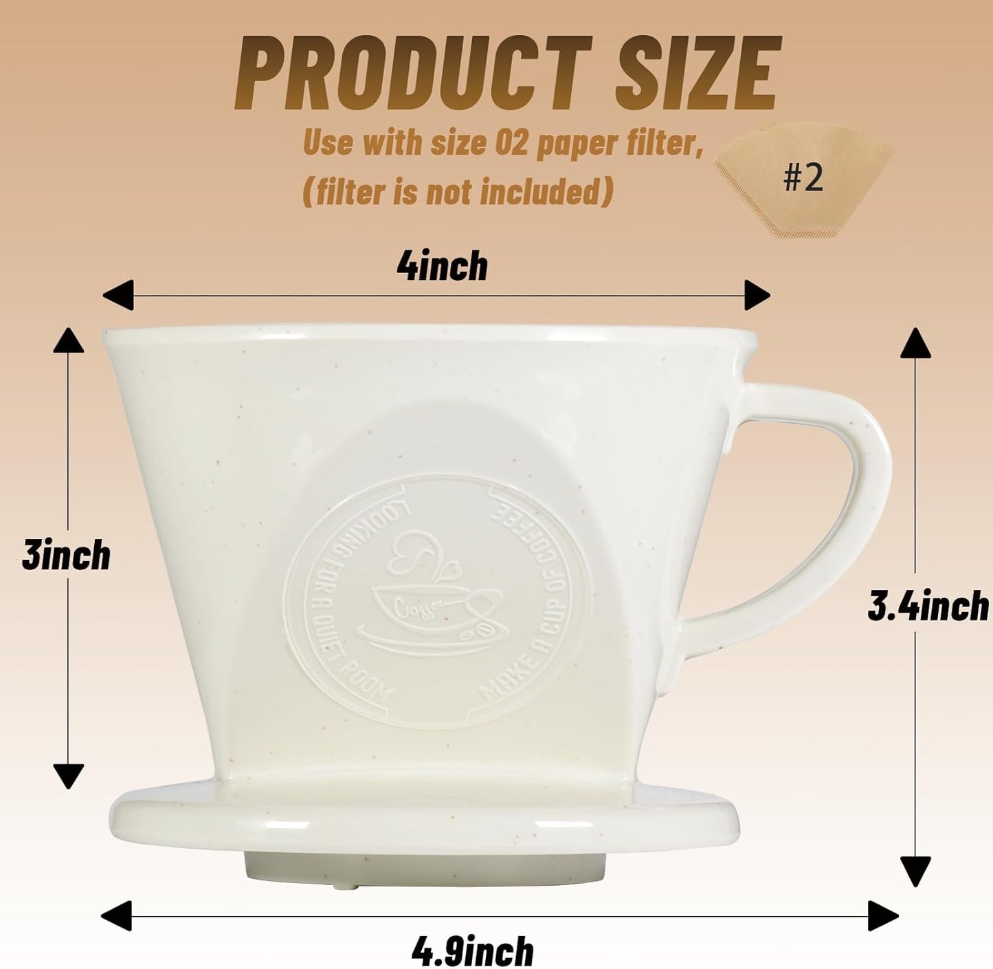 Melamine Pour Over Coffee Maker with 3 Drip Holes, Pour Over Coffee Dripper For Camping, Home, Caf?, Size 02 (White)
