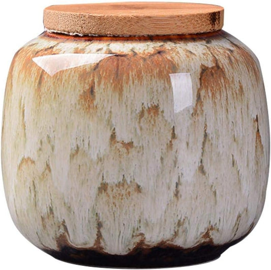 Ceramic Storage Jars, Vintage Chinese Style Storage Jars with Bamboon Lid, Traditional Tea Tins Cans Canister for Kitchen Spice, Tea, Coffee, Condiment (Khaki)