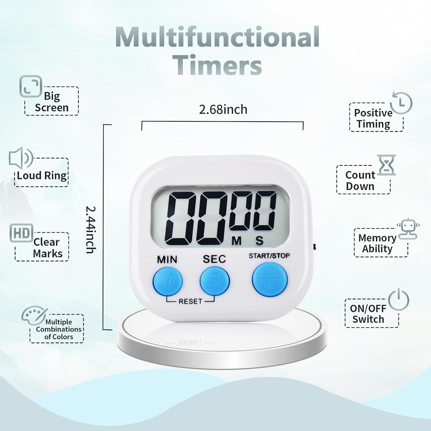 4 Pack Digital Kitchen Timer Magnetic Digital Timer with Big Display Loud Ring Cooking Timers for Cooking, Game, Gym, Break Time, Classroom(4,Pink, Blue, Green, White)