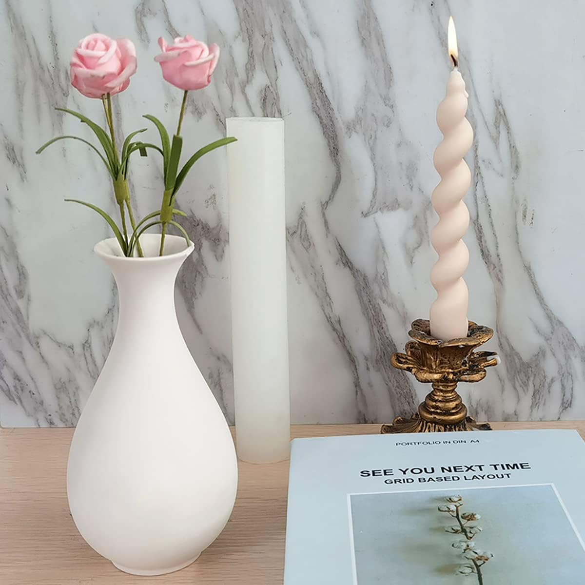 2 Pack Diamond Cylinder Twist Candle Mold - Silicone Mold for Cake Decoration, Round Shape Soap, Flower Fondant, and Resin