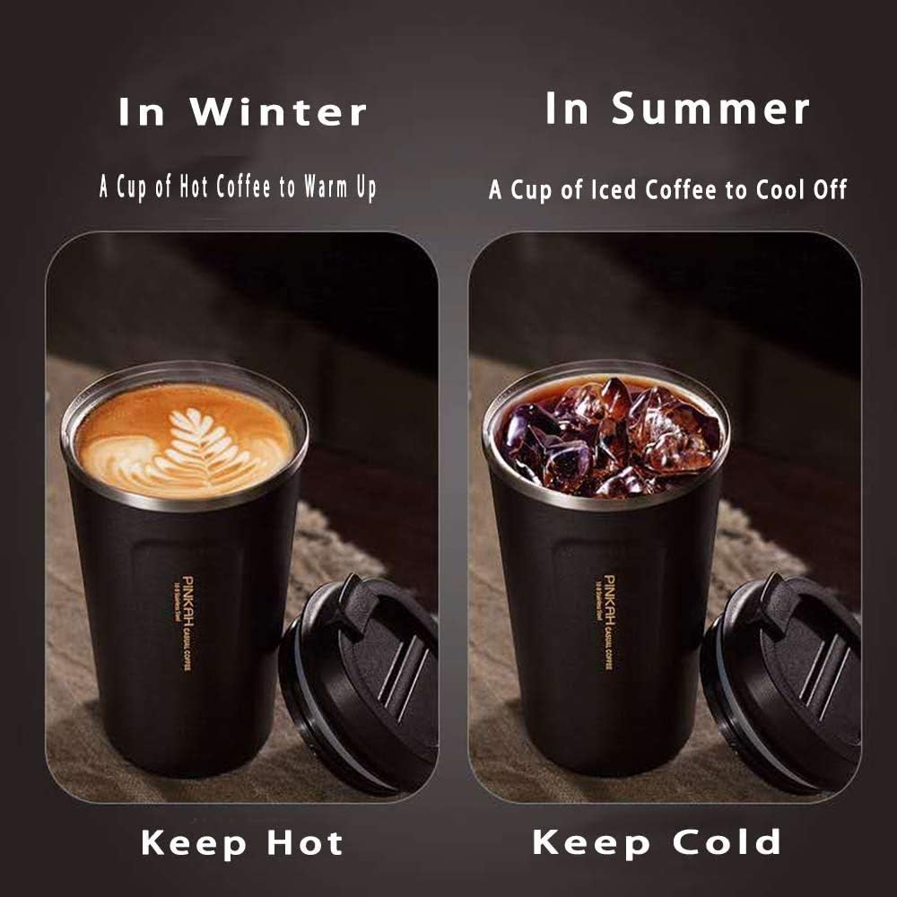 17OZ Stainless Steel Coffee Travel Mug, Double Walled Insulated Vacuum Tumbler Cup, Powder Coated Thermal with Lid for Hot and Cold Coffee Tea