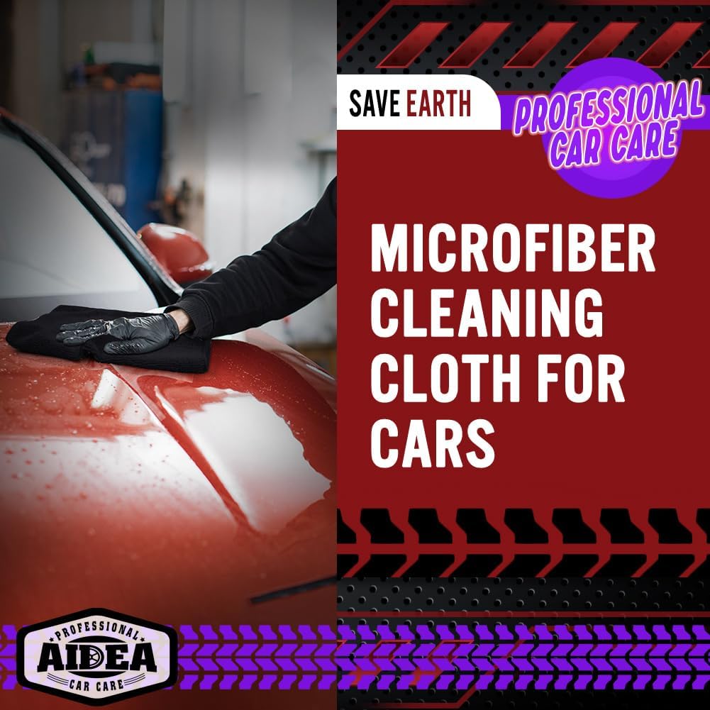 AIDEA Microfiber Cleaning Cloth Black 10PK, Microfiber Towels for Cars, Premium Wash Cloths, Dusting Cloth Lint Free Cleaning Rags for SUVs, House, Kitchen, Window, Cleaning Supplies12×12"