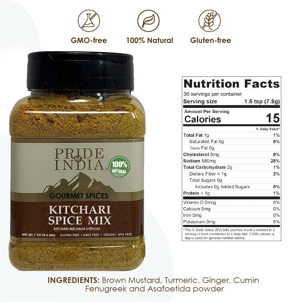 Pride Of India - PACK of 6 - Kitchari Spice Seasoning – Made with Authentic Indian Spices – Good for Health Cleanse & Diet – Easy to Use – 7 oz. Medium Dual Sifter Jar