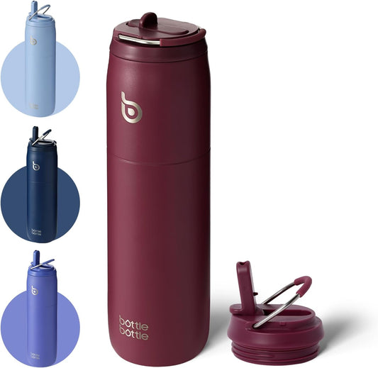 BOTTLE BOTTLE Stainless Steel Water Bottle with Straw and Lid, 32 oz Vacuum Insulated Cup,Stay Cold and Hot， Leak-Proof Wide Mouth Sports Water Bottles red