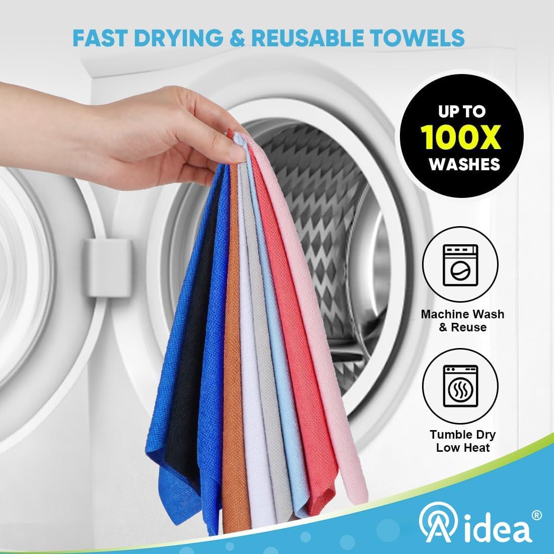 AIDEA Microfiber Cleaning Cloth Roll, Shop Towels 55 Sheets Washable, Microfiber Towels for Cars, Shop Rags Reusable Paper Towel for Automotive, House, Kitchen, Cleaning Supplies 11×9", Dark Blue