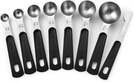 Spring Chef Stainless Steel Magnetic Measuring Spoons Set of 8 with Leveler, Round Metal Teaspoon & Tablespoon Measuring Spoons - Kitchen Gadgets For Baking and Cooking