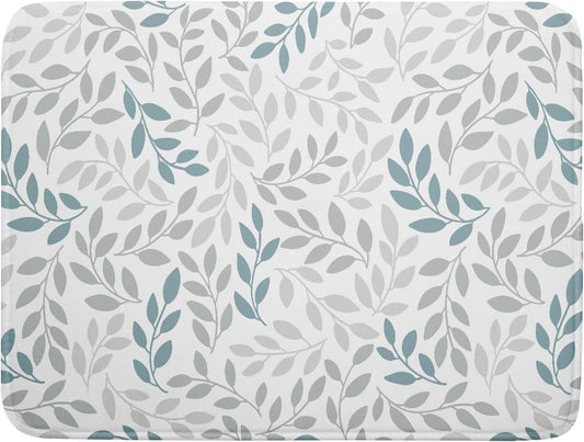 Dish Drying Mats for Kitchen Counter 16x18inch£¬Grey and Blue Leaves branches Dish Drying Mat for Kitchen Dishes Pad Dish Drainer Rack Mats Absorbent Fast Dry Kitchen Accessories