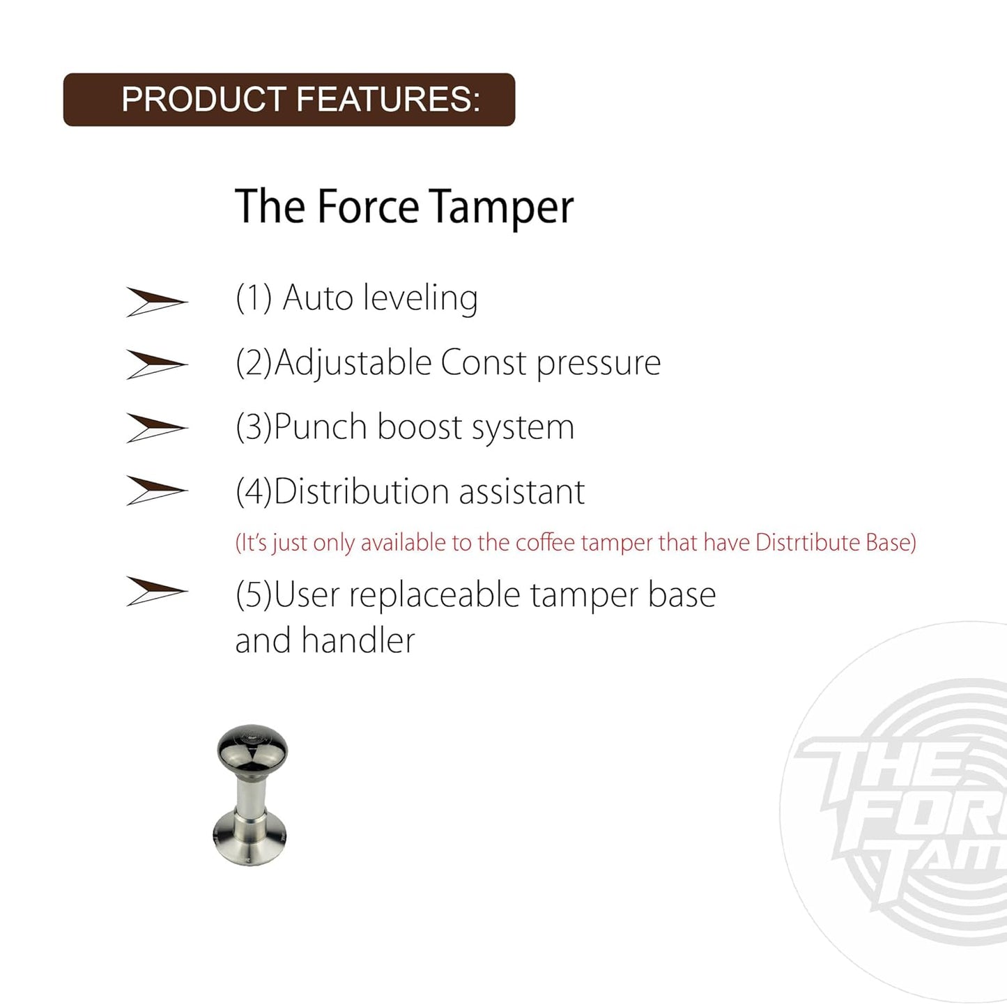 The Force Tamper Automatic Impact Adjustable Constant Pressure and Autoleveling Coffee Tamper Black Mirror Jellyfish AL Handle Set Pro (Standard Set, 58.50mm)
