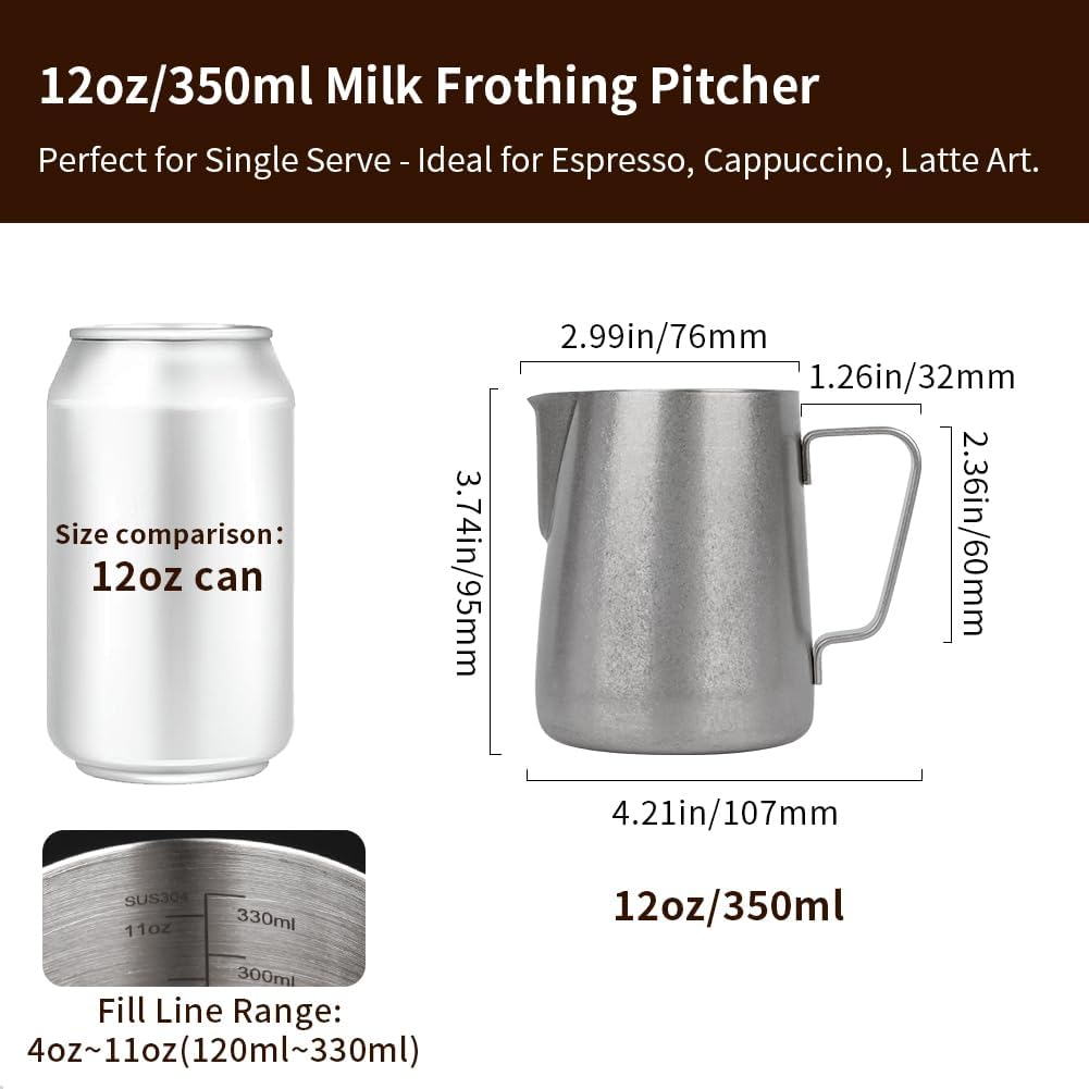 watchget Stainless Steel Milk Frothing Pitcher 12oz/350ml - Espresso Steaming Pitcher for Cappuccino, Latte Art, Coffee Machine Accessories Milk Jug Coffee Frother Cup, Matte Vintage