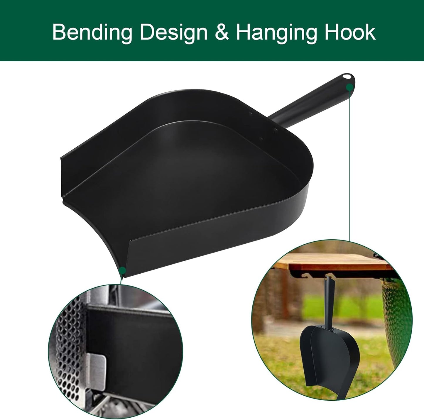 18¡± BBQ Ash Removal Tool and Ash Pan for Big Green Egg Accessories, Stainless Steel Ash Tool Poker for BGE Primo and Other Charcoal Kamado Stove(at+AP)