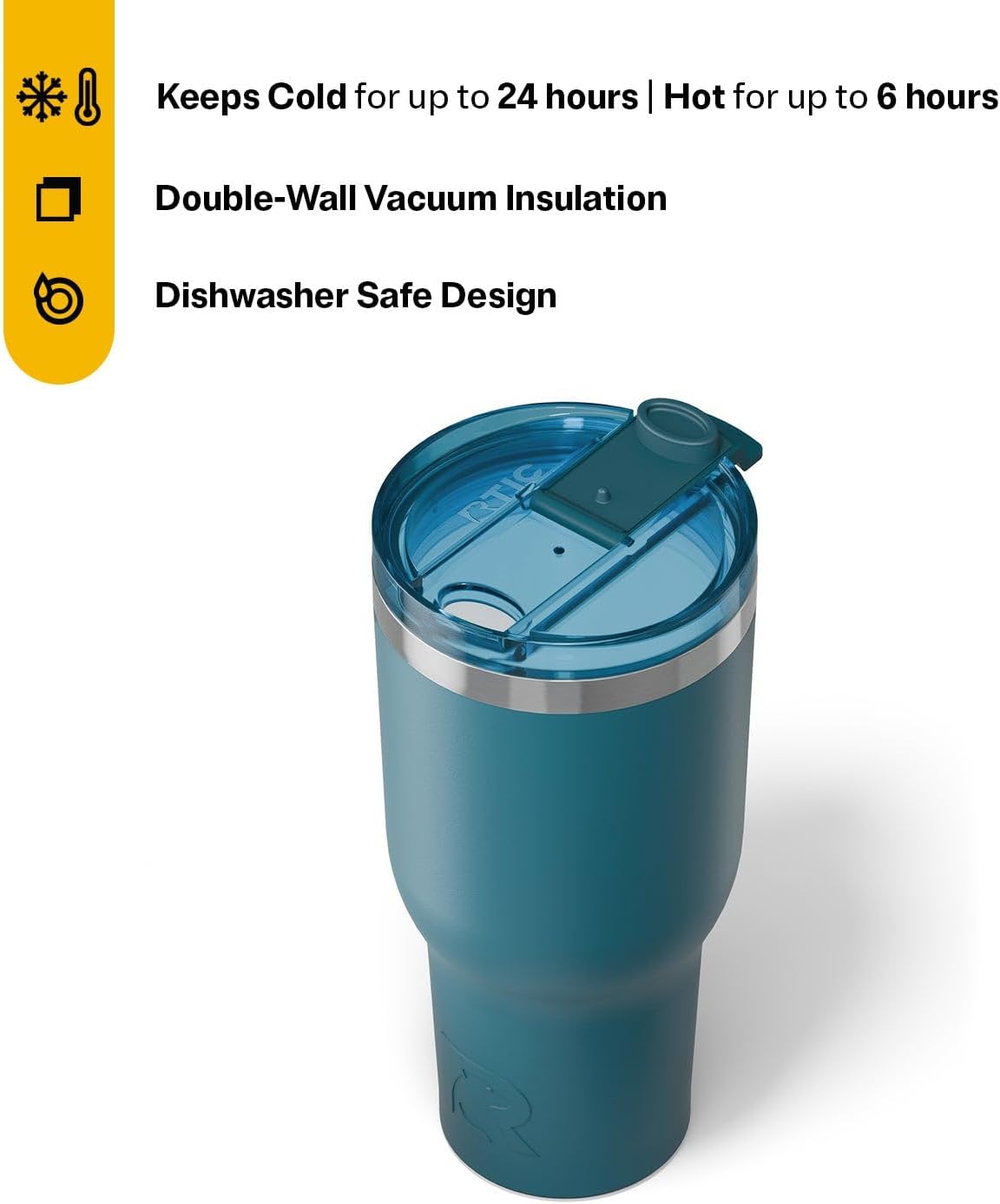 RTIC 40oz Essential Tumbler with Lid, Insulated, Stainless Steel, Metal, Double Wall Vacuum-Insulation, Ceramic Lined, Travel Cup for Iced Coffee, Tea, Hot and Cold Drink, Marine