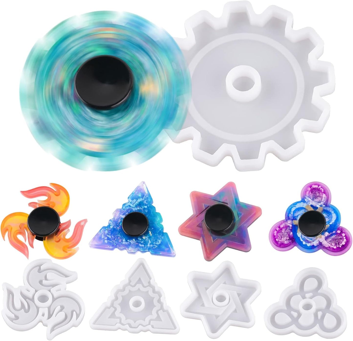 NiArt Fidget Finger Spinner DIY Epoxy Resin Casting Silicone Mold Kit 5 Molds with 10 Bearings Set, Stress Reliever Hand Fidget Toy Gift for Kids and Adults Art Crafts Home Decorations Jewelry (Set A)