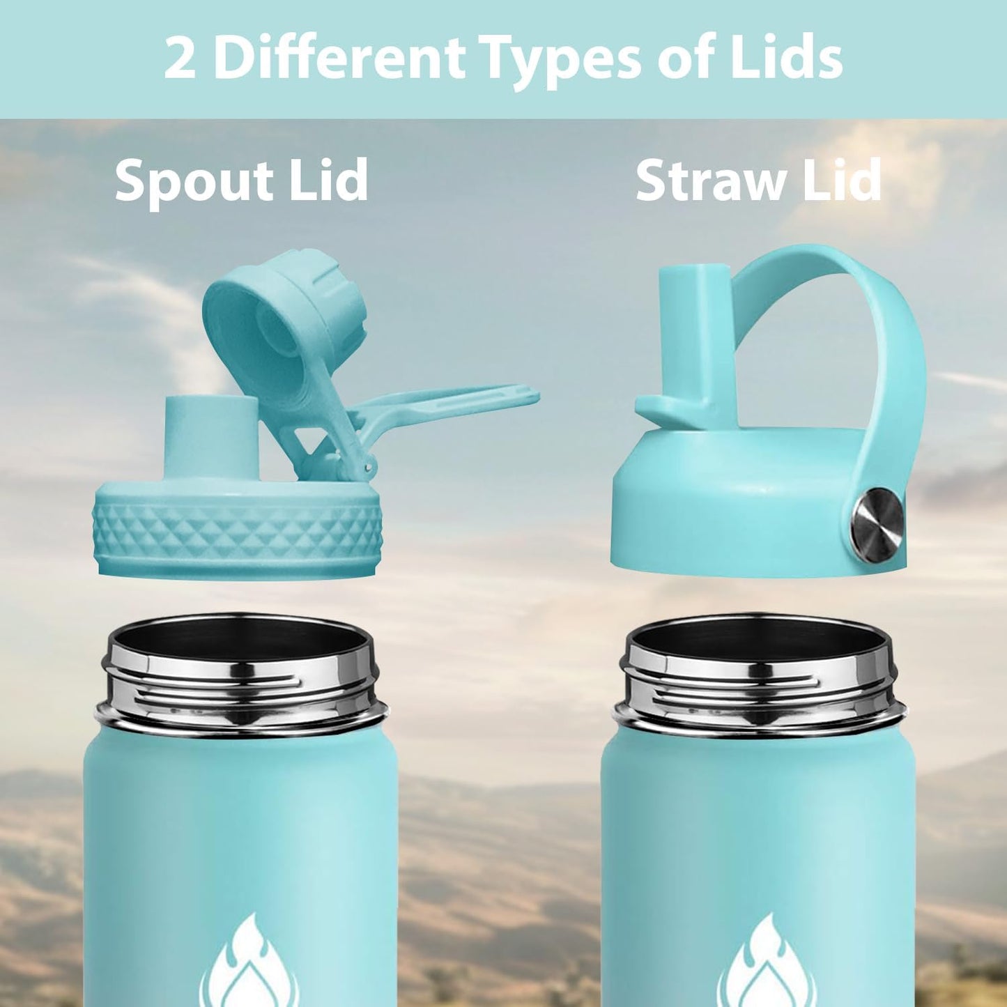 SENDESTAR Water Bottle 40oz Double Wall Vacuum Insulated Leak Proof Stainless Steel Sports Water Bottle—Wide Mouth with New Flex Straw Lid & Spout Lid (Hydrangea)