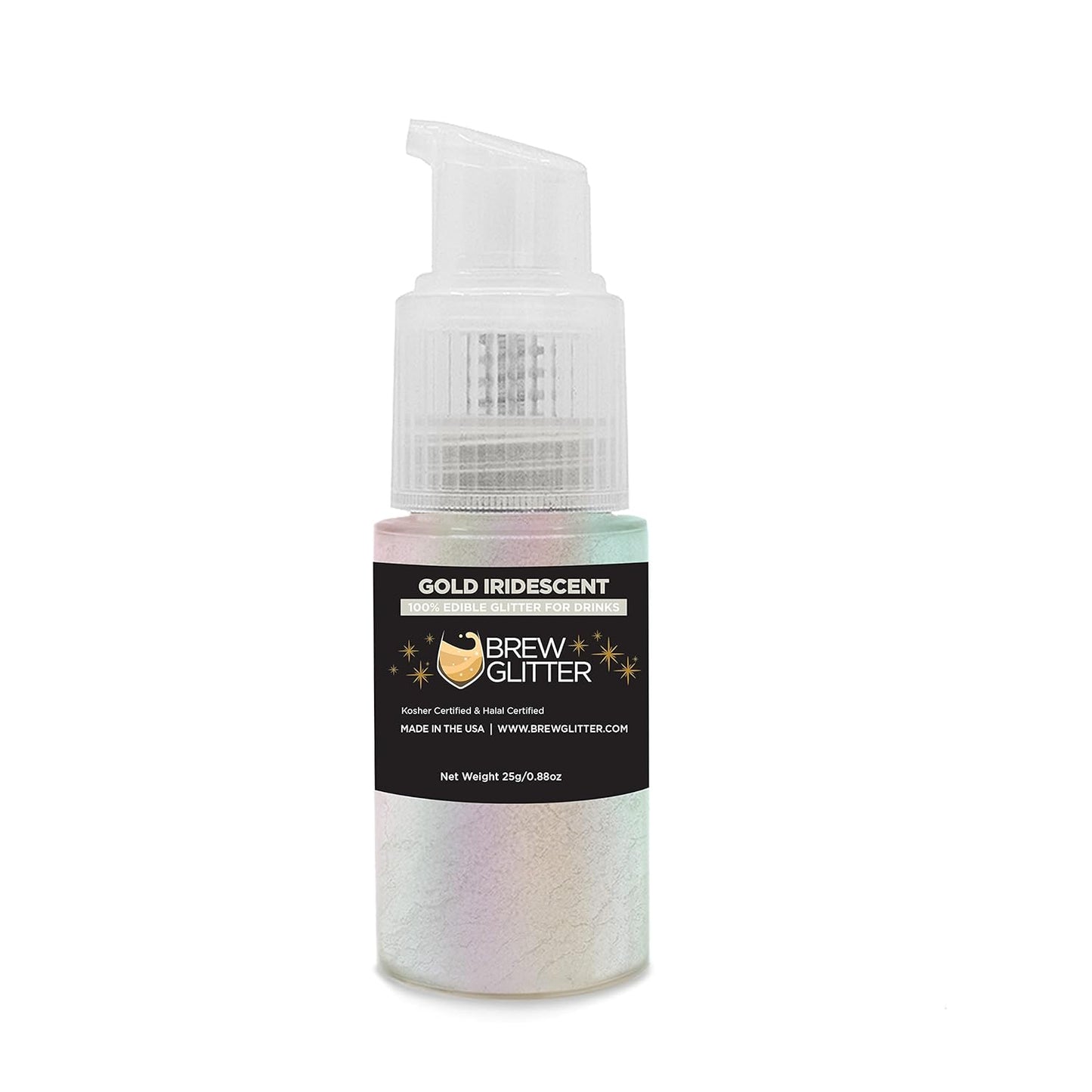 Gold Iridescent BREW GLITTER Edible Glitter For Drinks, Cocktails, Beer, Garnish Glitter & Beverages | KOSHER & HALAL Certified | 100% Edible & Food Grade | Vegan, Gluten, Nut Free (25g Spray Pump, Gold Iridescent)