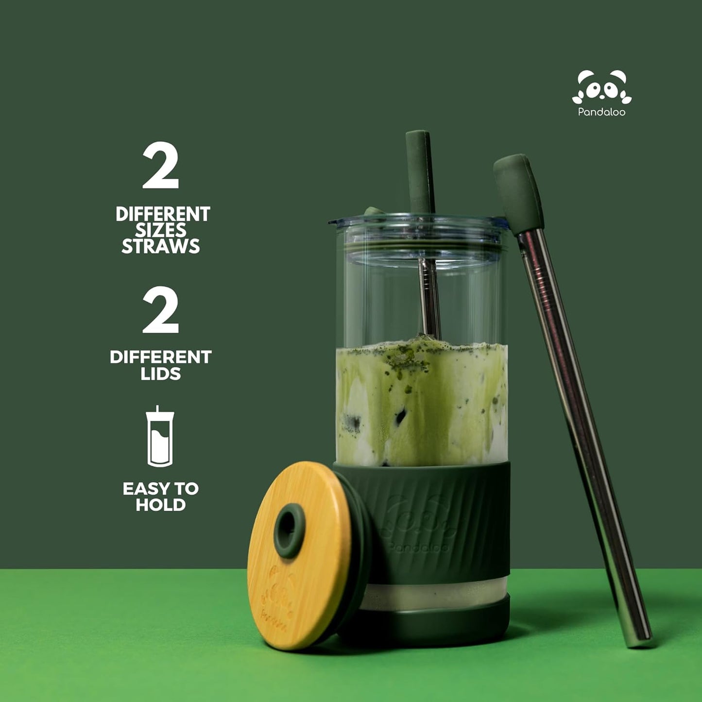 Pandaloo® Glass Cups With Lids and Straws -20 Fl Oz- Perfect Size Iced Coffee Cup - Smoothie Cup With Bamboo Lid and On the go Lid - Glass Tumbler (2 Count (Pack of 1), Lilac Rhapsody-Lilac Rhapsody)