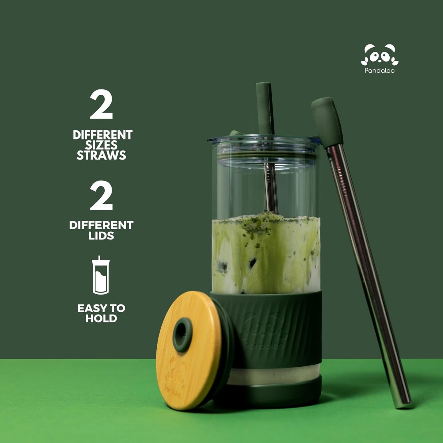 Pandaloo® Glass Cups With Lids and Straws -20 Fl Oz- Perfect Size Iced Coffee Cup - Smoothie Cup With Bamboo Lid and On the go Lid - Glass Tumbler With Straw (1 Count (Pack of 1), Maracuja Dream)