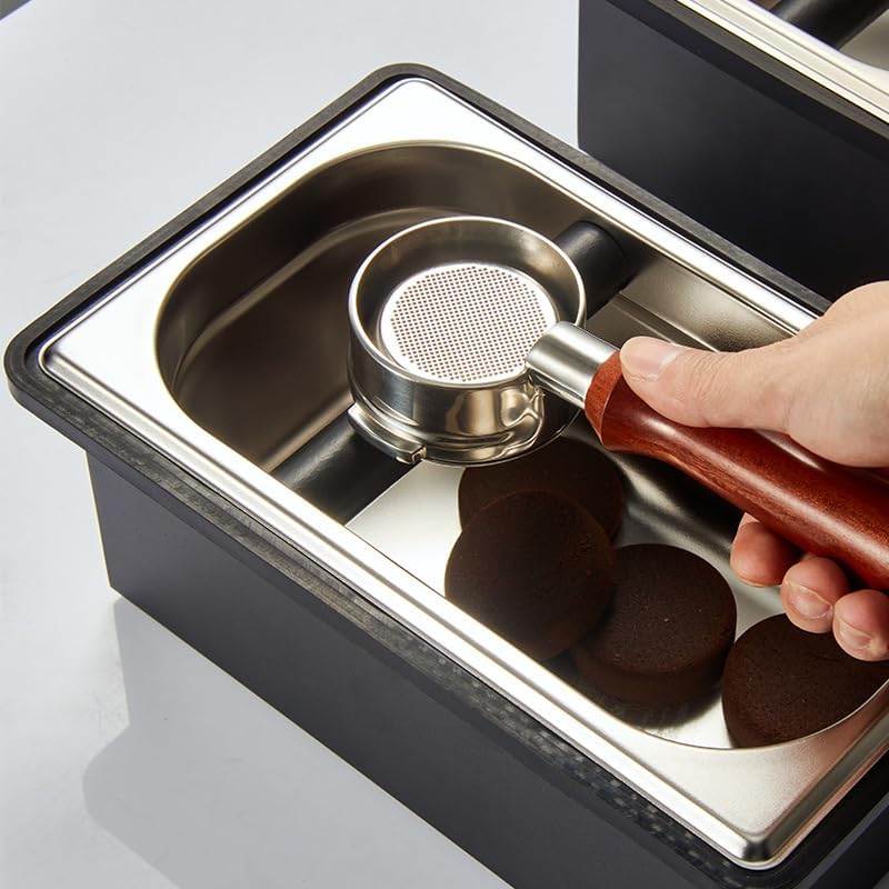 Espresso Coffee Knock Box, Large Coffee Coffee Grounds Knock Box Container Coffee Machine Accessories, Stainless Steel Coffee Bin Grind Knock Out Box with Removable Knock Bar and Non Slip Base