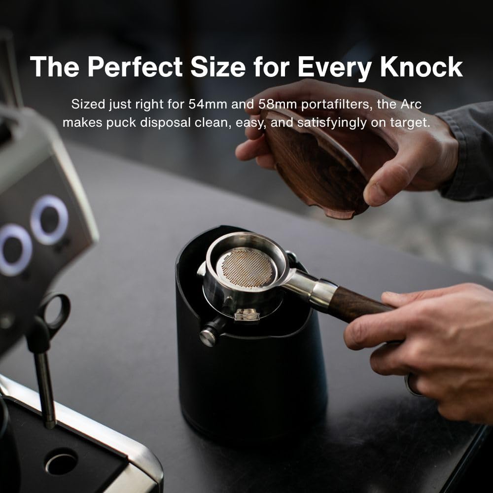 CREMA Coffee Products Arc Knock Box | Holds 12–16 Espresso Pucks| Durable,Stain-ResistantBuild withNon-Slip Base|Elegant WalnutPlastic Lid Design| EasyClean-Up &Moisture Control|Black Finish