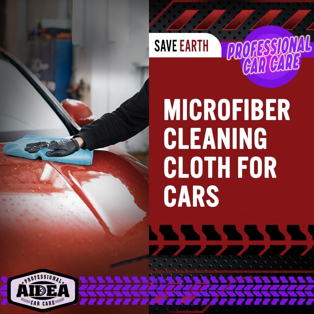 AIDEA Microfiber Cleaning Cloth Blue 10PK, Microfiber Towels for Cars, Premium Car Cloths, Dusting Cloth Lint Free Cleaning Rags for SUVs, House, Kitchen, Window, Workshops,12×12"