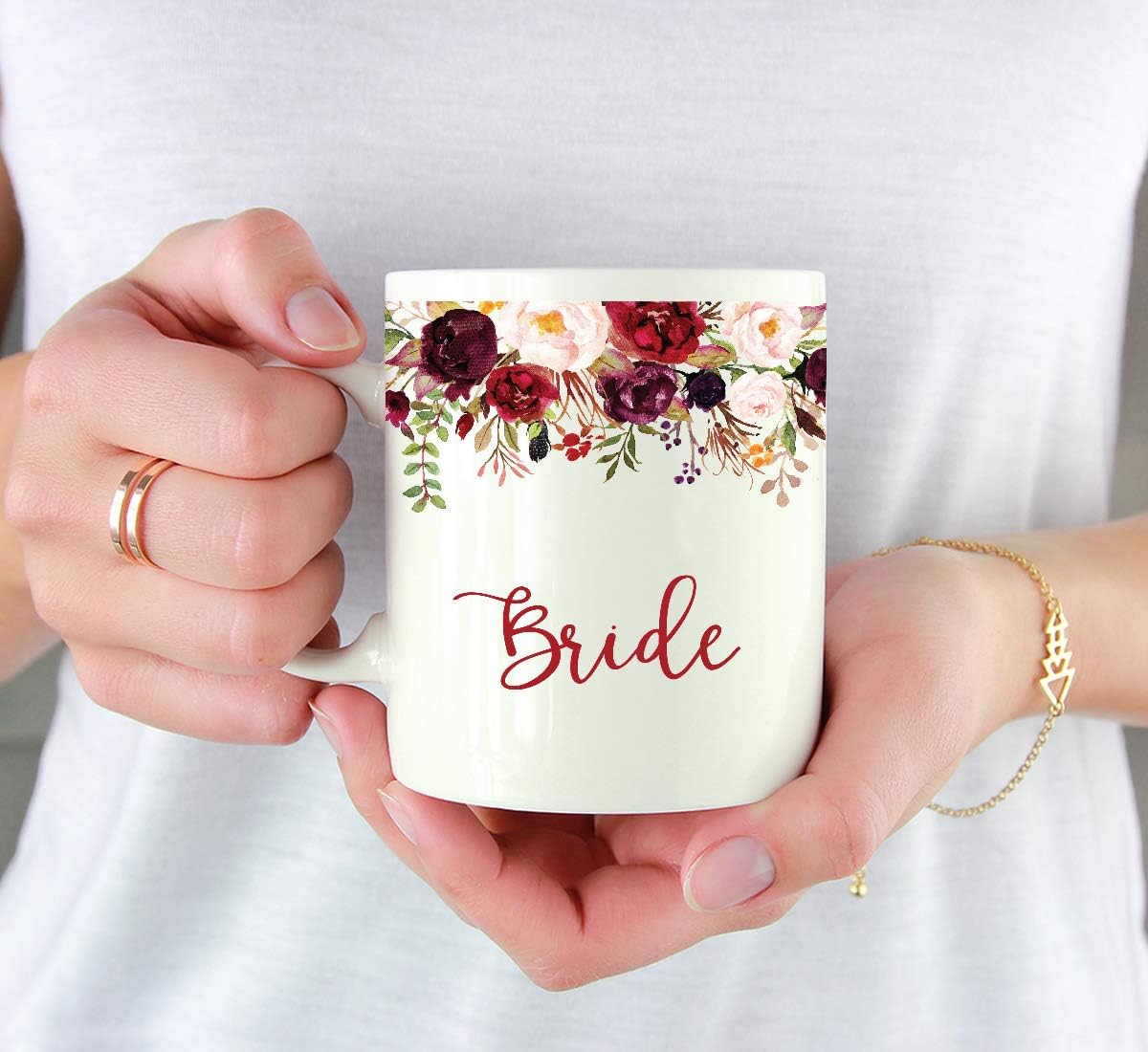 Andaz Press 11oz. Wedding Ceramic Coffee Tea Mug Gift, Fall Autumn Marsala Burgundy Flowers Roses Florals, Bride, 1-Pack, Includes Gift Box