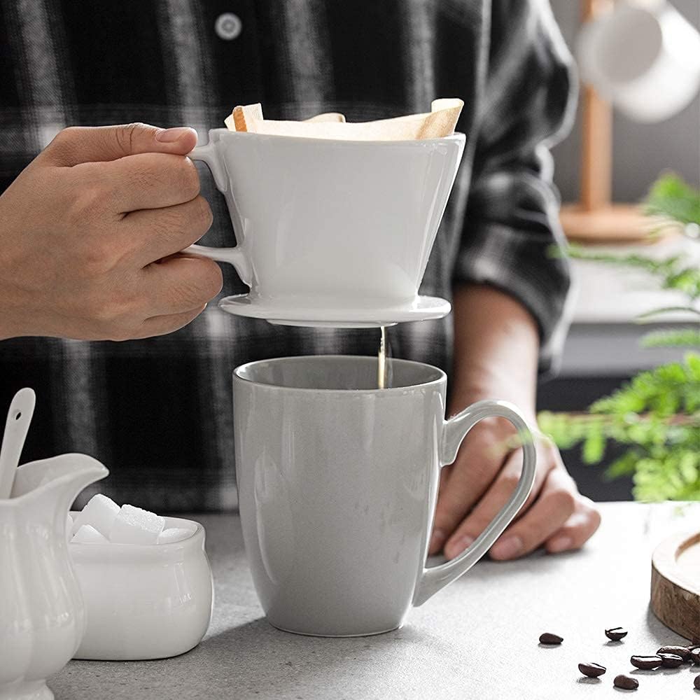 DOWAN Pour Over Coffee Maker, Non-Electric Pour Over Coffee Dripper, Manual Brew Maker, Single Cups Porcelain Slow Brewing Accessories for Gifts,White