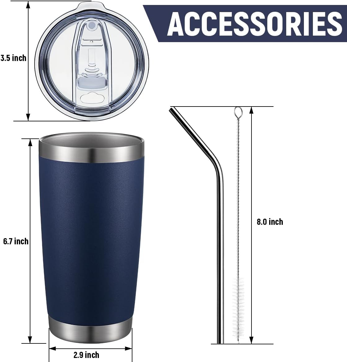 COMOOO 20oz Navy Double Wall Vacuum Insulated Travel Mug, Stainless Steel Tumbler with Lid, Durable Powder Coated Insulated Coffee Cup for Cold & Hot Drinks, 1 Pack