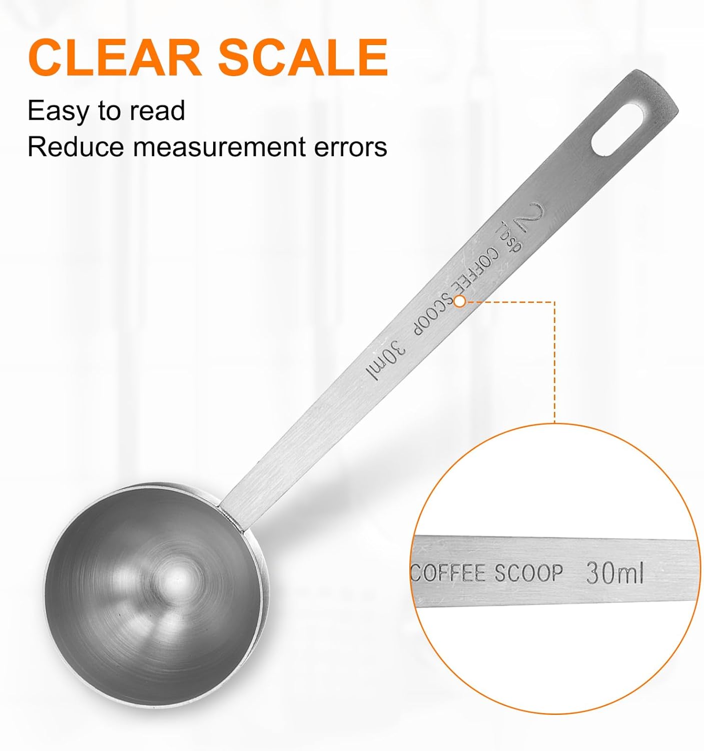 HARFINGTON 2pcs Coffee Scoop Spoon 2tbsp (6tsp, 30ml) 304 Stainless Steel Long Handle Teaspoon/Tablespoon Measuring Spoons Scoops for Tea Sugar Kitchen, Silver