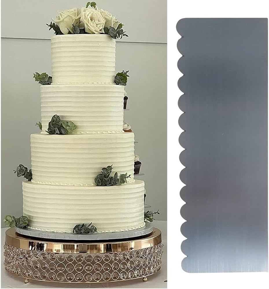 Siking Stainless Steel Cake Comb Metal Cake Scraper, Cake Buttercream Smoother Edge Side Sculpting Decorating Tools (Narrow Scallop), SCC- 1-4