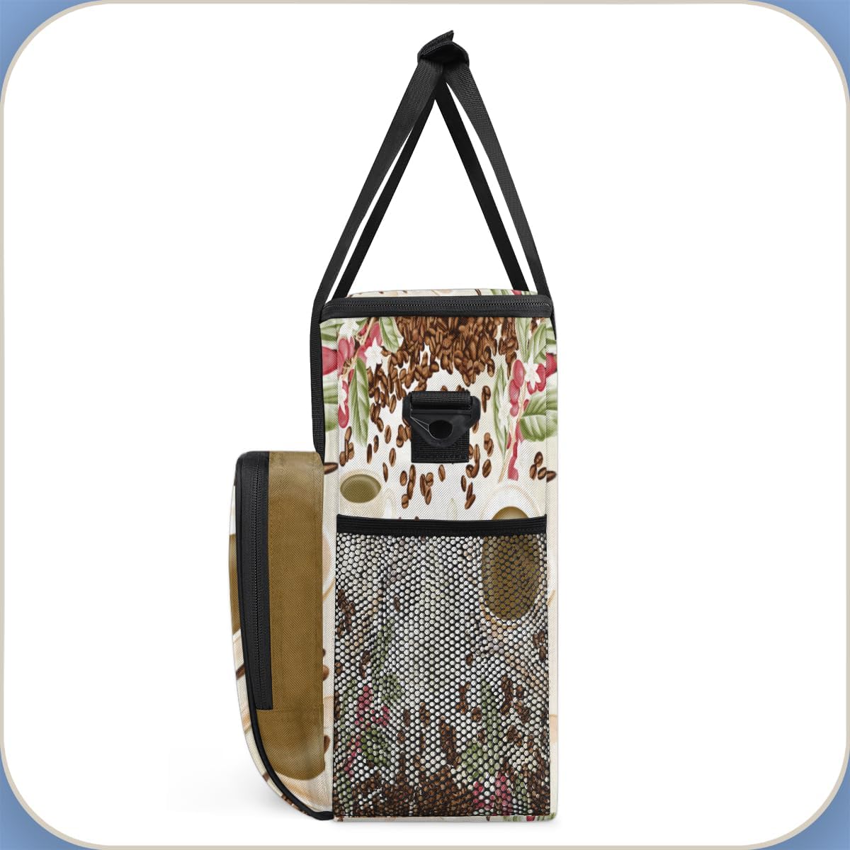 Watercolor Coffee Bean Coffee Maker Carring Bag Cafe Travel Carrying Storage Tote Bag Compatible with Keurig K-Mini or K-Mini Plus Portable Single Serve Coffee Brewer Case with Pockets for K-cup Pods
