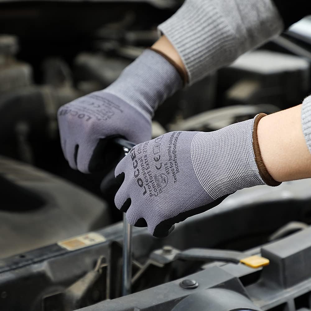 Safety Work Gloves MicroFoam Nitrile Coated-12 Pairs,Seamless Knit Nylon Gloves,Home Improvement,Micro-Foam Gloves