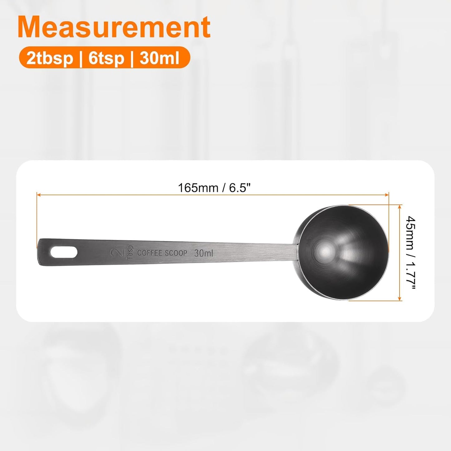 HARFINGTON 3pcs Coffee Scoop Spoon 2tbsp (6tsp, 30ml) 304 Stainless Steel Long Handle Teaspoon/Tablespoon Measuring Spoons Scoops for Tea Sugar Kitchen, Black