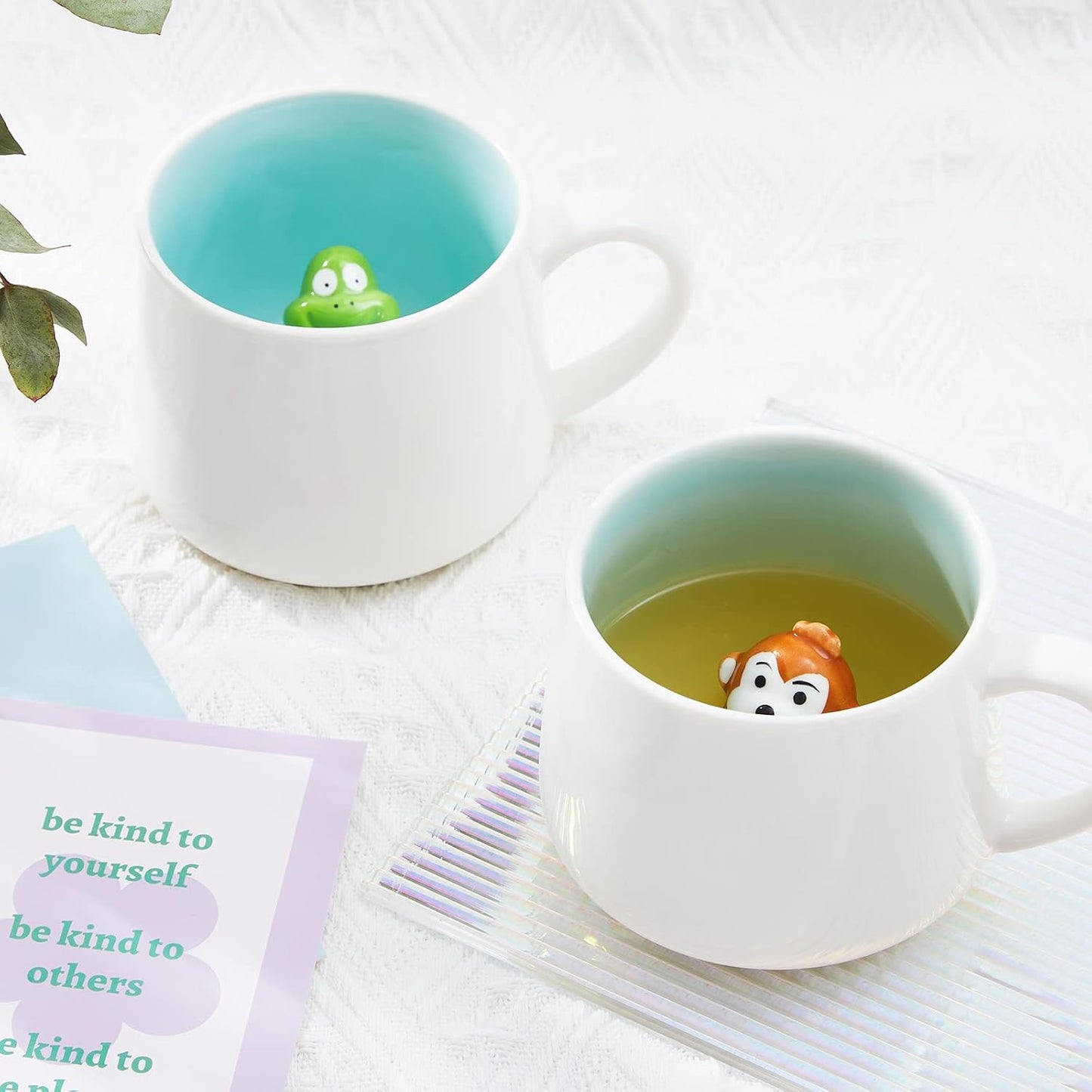 Rabbit Ceramic Cup Hidden 3D Animal Inside Mug,12 oz Cute Cartoon Handmade Figurine Mugs,Christmas Birthday Surprise for Friends Family or Kids (Rabbit)