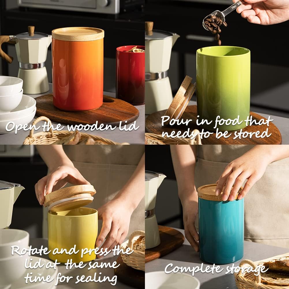 Sweejar Ceramic Food Storage Jar, Stackable Kitchen Canisters, Containers with Airtight Seal Wooden Lid for Serving Ground Coffee, Tea, Sugar, Salt and More - 28 Fl Oz (Gradient Purple)