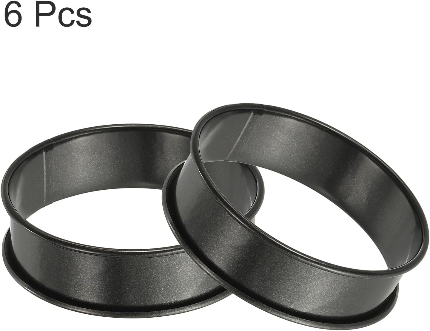 HARFINGTON 6pcs Crumpet Rings 3.15" Nonstick Round Cake Ring Stainless Steel Double Rolled English Pastry Rings for Kitchen Baking Crumpet Dessert, Black